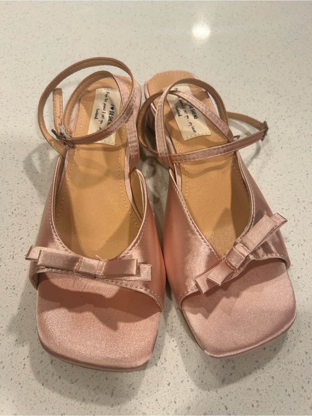 Women's Satin Silk Ankle-Strap Sandals with Bow - Blush Pink